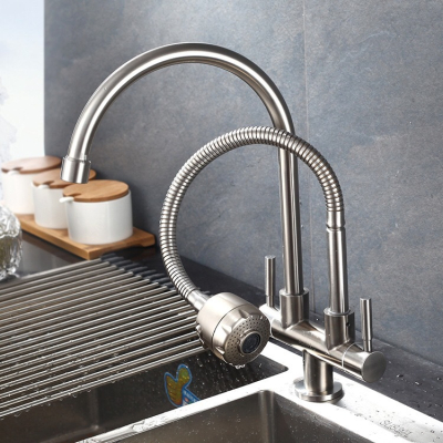 304 Stainless Steel Double Way Out Fixed and Flexible Faucet