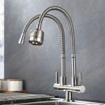 304 Stainless Steel Double Flexible Kitchen Faucet Water Tap (stock)