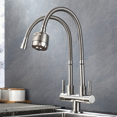 304 Stainless Steel Both Double Flexible Kitchen Faucet Water Tap