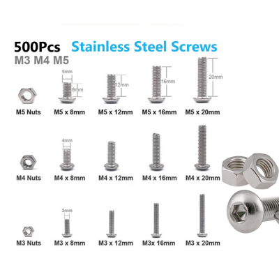 500Pcs M3 M4 M5 Stainless Steel Screws Nuts Assortment Kit