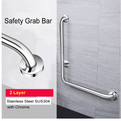 L Shape SUS 304 Toilet Handrail Safety Grab Bar Old Folk 2 Layer