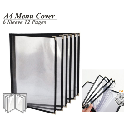 A4 Restaurant Transparent Menu Cover 6 Sleeve Pocket Sheet 12 Pages