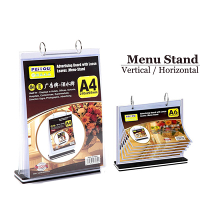 A4 A5 A6 Paper Table Menu Stand with 6 Sleeves Horizontal Vertical