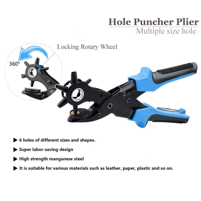 Heavy Duty Leather Belt Hole Punch Plier Tool Set with 6 Holes