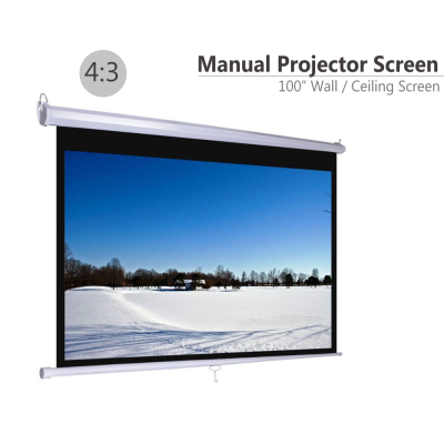 100 inch Manual Projector Screen Auto Lock Wall Hand Pull Down 4:3