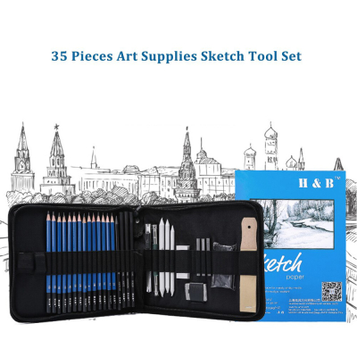 HB H&B 35 pcs Set Professional Drawing Sketch Color Pencil Kit