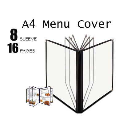 A4 Restaurant Transparent Menu Cover 8 Sleeve 16 Pages Pocket Sheet