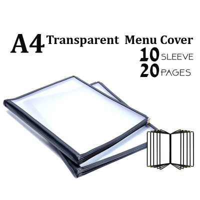 A4 Restaurant Transparent Menu Cover 10 Sleeve 20 Pages Pocket Sheet