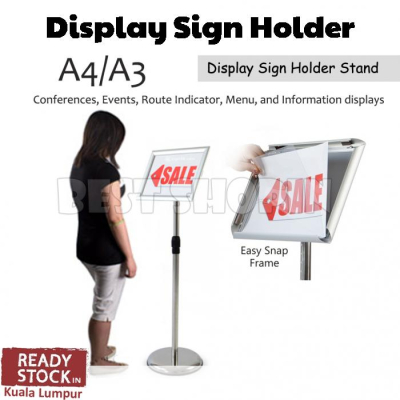 A3 A4 Adjustable Sign Poster Frame Stand Pole Silver Holder Display