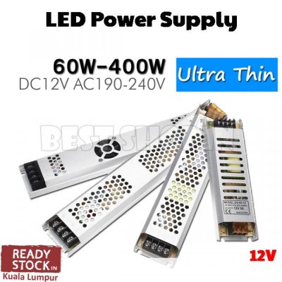Ultra Thin LED Strip Power Supply AC 200-240V to DC12V 60W-400W