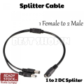 5.5x2.1mm 1 Female to 2 Male Splitter 2 Way DC Power Cable CCTV Camera