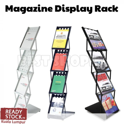 Foldable Metal 4 Layer Magazine Brochure Newspaper Display Stand Rack