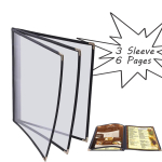 A4 Restaurant Transparent Menu Cover 3 Sleeve Pocket Sheet 6 Pages