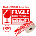 500pcs Fragile Sticker Rolls Courier 9cm x 5cm Per Roll Gulung