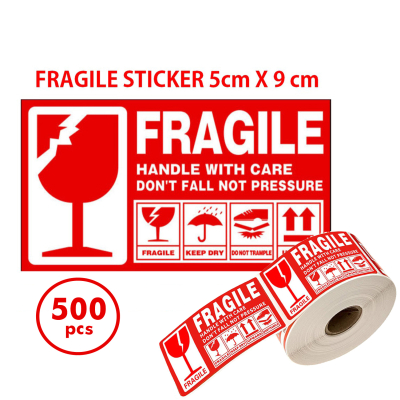 500pcs Fragile Sticker Rolls Courier 9cm x 5cm Per Roll Gulung