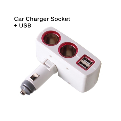 3.1A Dual Usb & Cigarette Socket Car Handphone Charger LED (White)