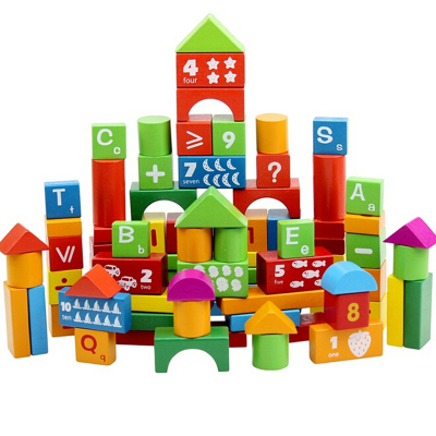 Toy Block 100 pc Educational Wooden Building Blocks, Alphanumeric